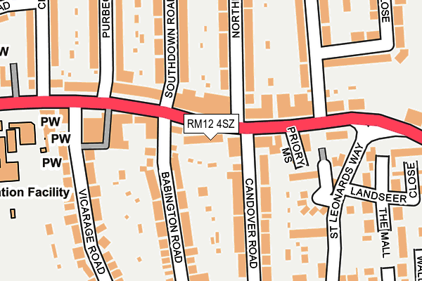 RM12 4SZ map - OS OpenMap – Local (Ordnance Survey)