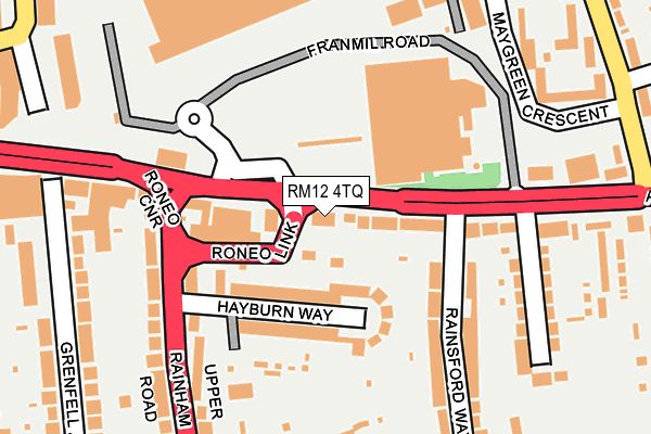 RM12 4TQ map - OS OpenMap – Local (Ordnance Survey)