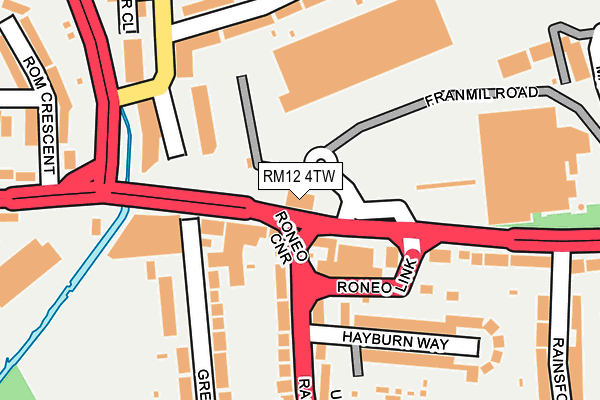 RM12 4TW map - OS OpenMap – Local (Ordnance Survey)