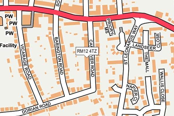 RM12 4TZ map - OS OpenMap – Local (Ordnance Survey)