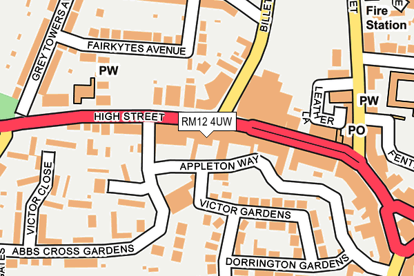 RM12 4UW map - OS OpenMap – Local (Ordnance Survey)