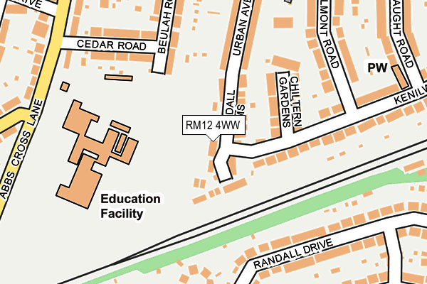 RM12 4WW map - OS OpenMap – Local (Ordnance Survey)