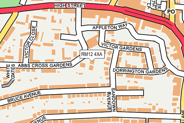 RM12 4XA map - OS OpenMap – Local (Ordnance Survey)