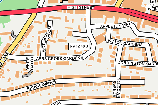 RM12 4XD map - OS OpenMap – Local (Ordnance Survey)