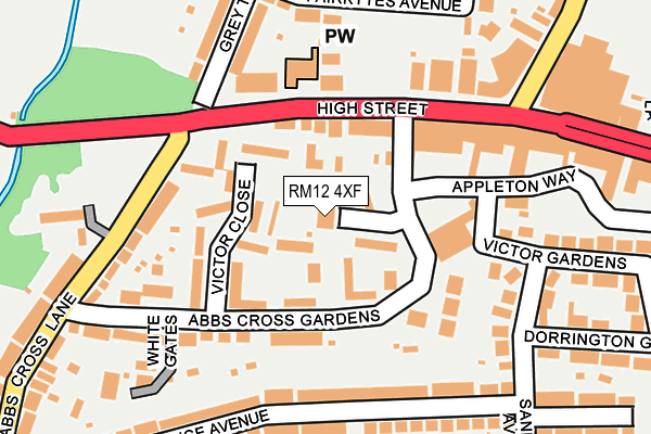 RM12 4XF map - OS OpenMap – Local (Ordnance Survey)