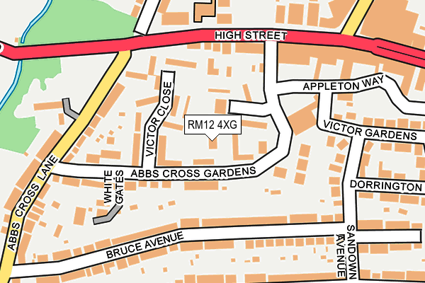 RM12 4XG map - OS OpenMap – Local (Ordnance Survey)