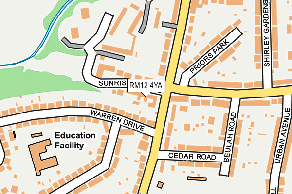 RM12 4YA map - OS OpenMap – Local (Ordnance Survey)