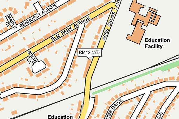 RM12 4YD map - OS OpenMap – Local (Ordnance Survey)