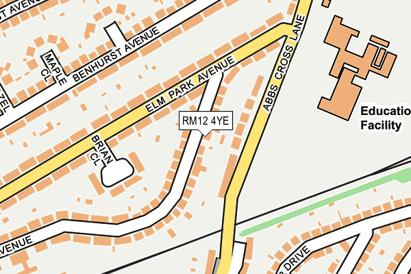 RM12 4YE map - OS OpenMap – Local (Ordnance Survey)