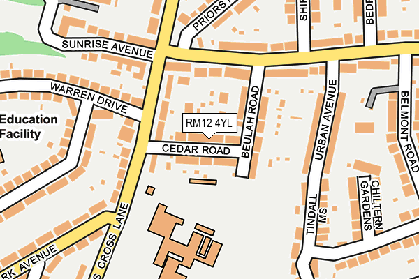 RM12 4YL map - OS OpenMap – Local (Ordnance Survey)