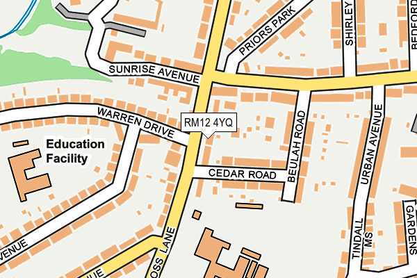 RM12 4YQ map - OS OpenMap – Local (Ordnance Survey)