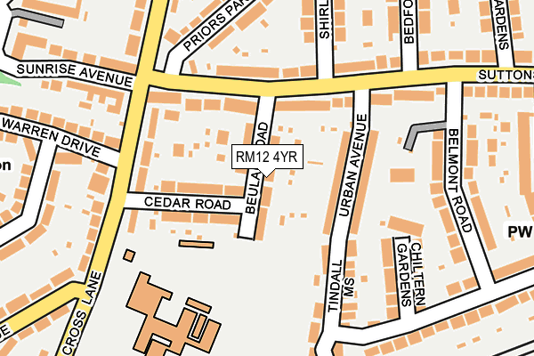 RM12 4YR map - OS OpenMap – Local (Ordnance Survey)