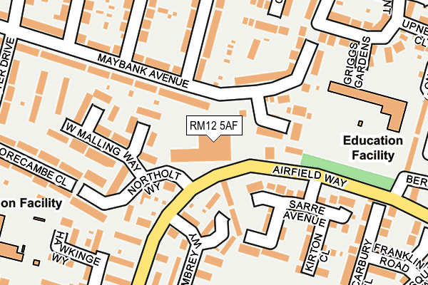 RM12 5AF map - OS OpenMap – Local (Ordnance Survey)