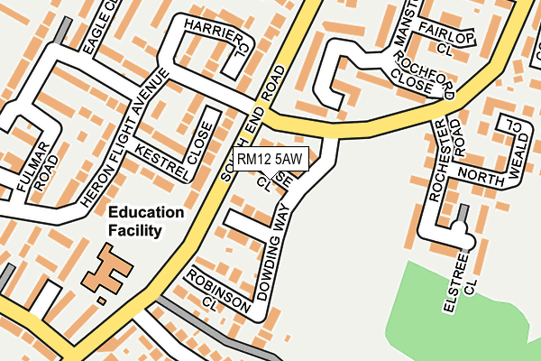 RM12 5AW map - OS OpenMap – Local (Ordnance Survey)