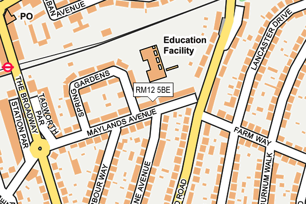 RM12 5BE map - OS OpenMap – Local (Ordnance Survey)