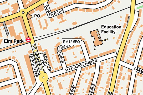 RM12 5BQ map - OS OpenMap – Local (Ordnance Survey)