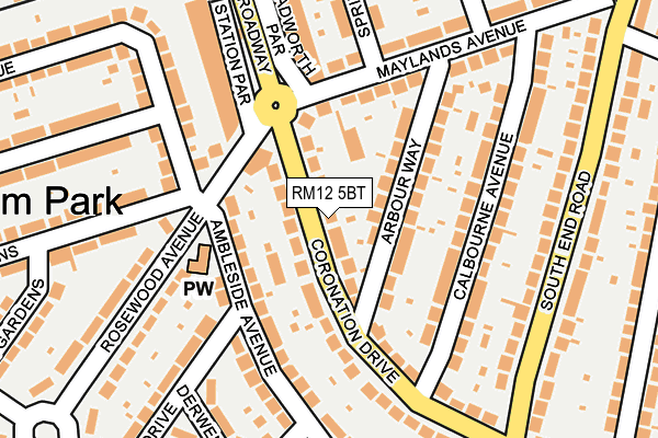 RM12 5BT map - OS OpenMap – Local (Ordnance Survey)