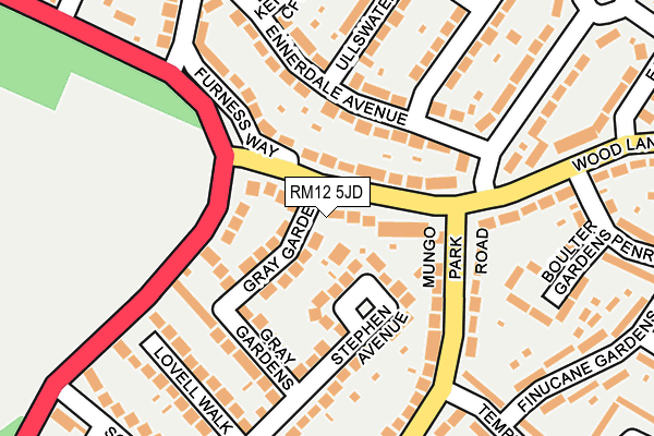 RM12 5JD map - OS OpenMap – Local (Ordnance Survey)