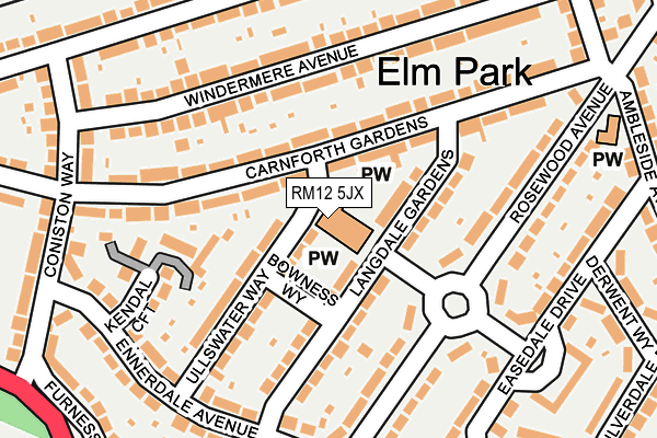 RM12 5JX map - OS OpenMap – Local (Ordnance Survey)