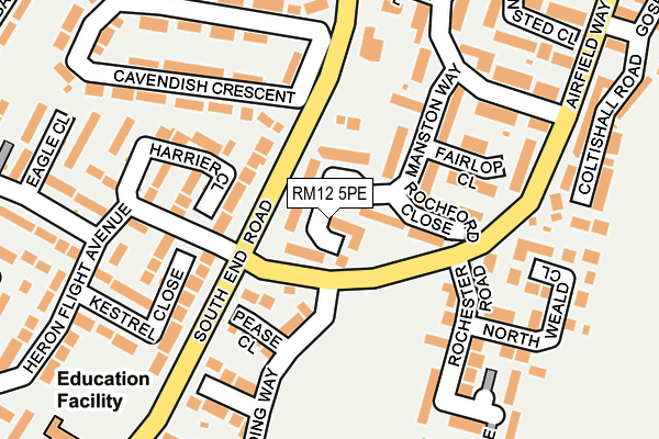 RM12 5PE map - OS OpenMap – Local (Ordnance Survey)