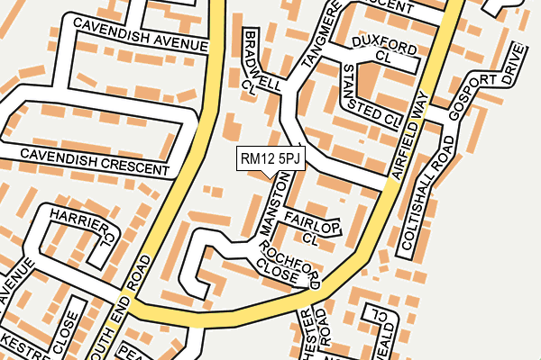 RM12 5PJ map - OS OpenMap – Local (Ordnance Survey)