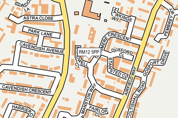 RM12 5PP map - OS OpenMap – Local (Ordnance Survey)