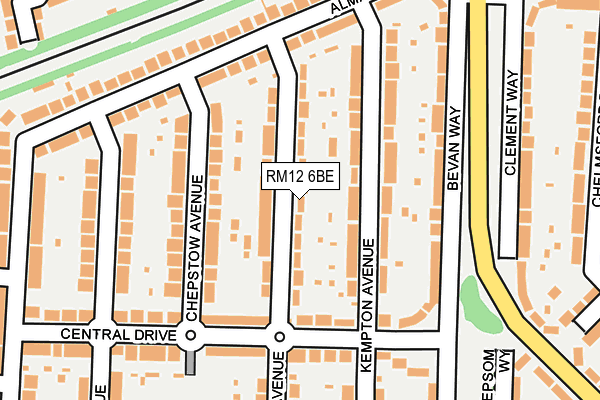 RM12 6BE map - OS OpenMap – Local (Ordnance Survey)
