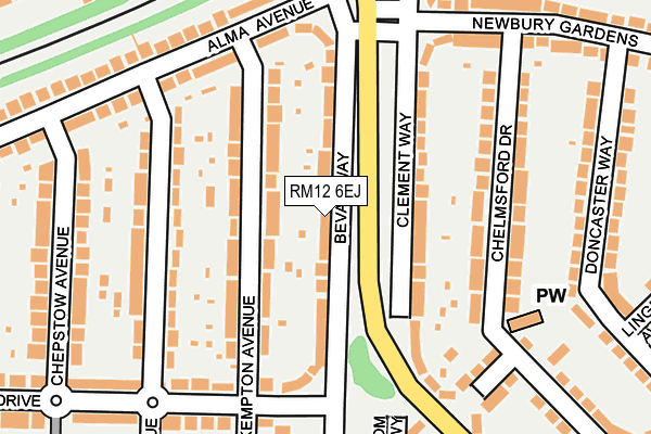 RM12 6EJ map - OS OpenMap – Local (Ordnance Survey)