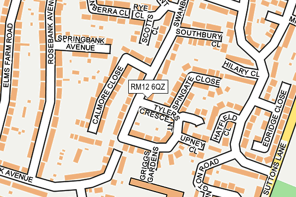 RM12 6QZ map - OS OpenMap – Local (Ordnance Survey)