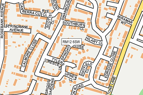 RM12 6SW map - OS OpenMap – Local (Ordnance Survey)