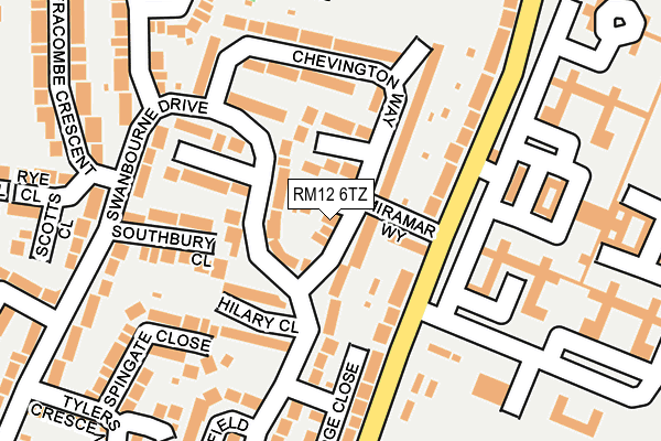 RM12 6TZ map - OS OpenMap – Local (Ordnance Survey)