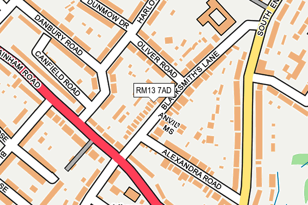 RM13 7AD map - OS OpenMap – Local (Ordnance Survey)