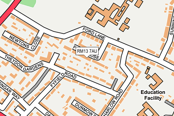 RM13 7AU map - OS OpenMap – Local (Ordnance Survey)