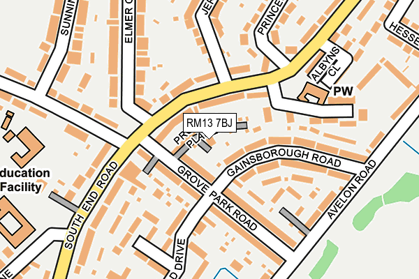 RM13 7BJ map - OS OpenMap – Local (Ordnance Survey)