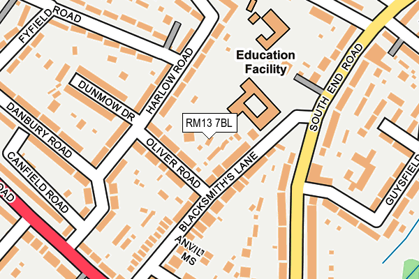 RM13 7BL map - OS OpenMap – Local (Ordnance Survey)