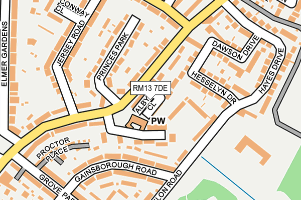 RM13 7DE map - OS OpenMap – Local (Ordnance Survey)