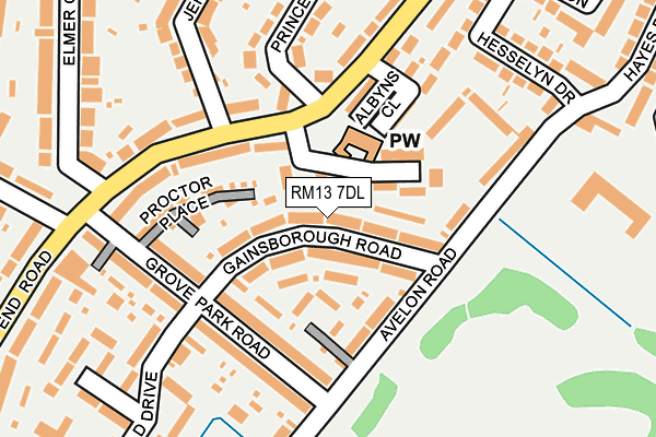 RM13 7DL map - OS OpenMap – Local (Ordnance Survey)