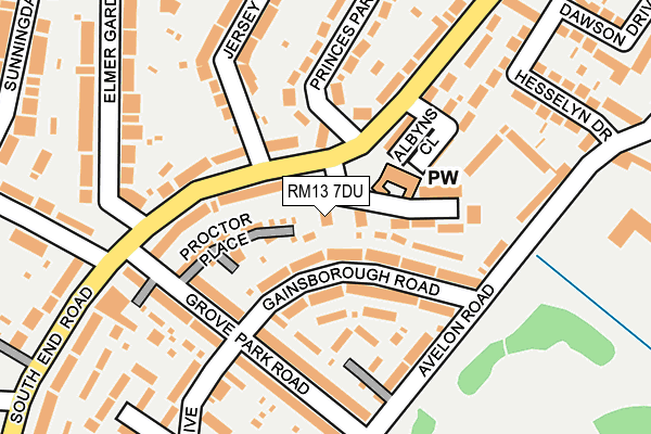 RM13 7DU map - OS OpenMap – Local (Ordnance Survey)