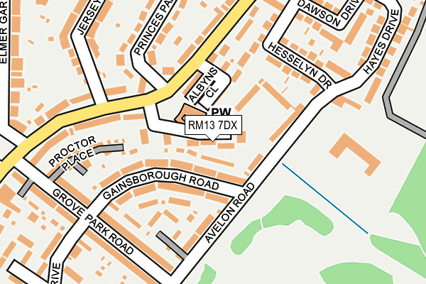 RM13 7DX map - OS OpenMap – Local (Ordnance Survey)