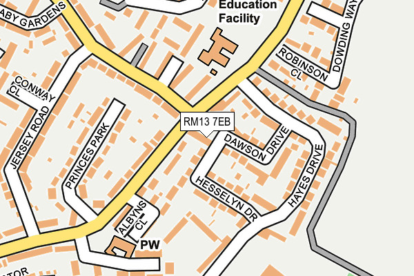 RM13 7EB map - OS OpenMap – Local (Ordnance Survey)