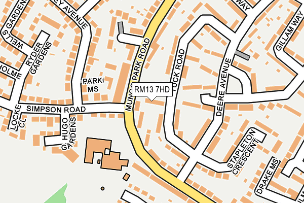 RM13 7HD map - OS OpenMap – Local (Ordnance Survey)