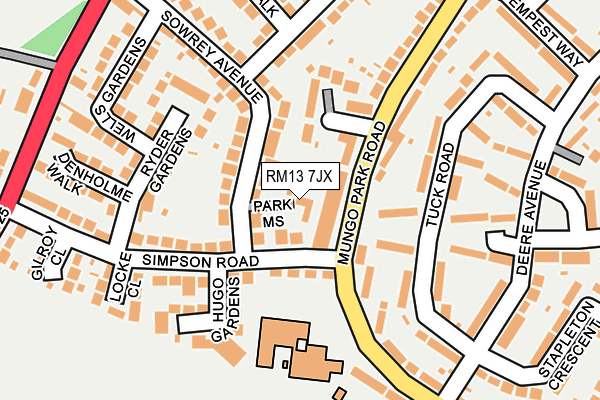 RM13 7JX map - OS OpenMap – Local (Ordnance Survey)
