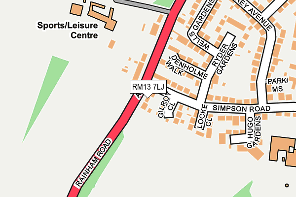 RM13 7LJ map - OS OpenMap – Local (Ordnance Survey)