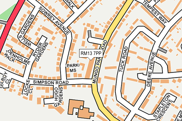 RM13 7PP map - OS OpenMap – Local (Ordnance Survey)