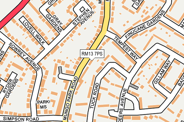 RM13 7PS map - OS OpenMap – Local (Ordnance Survey)