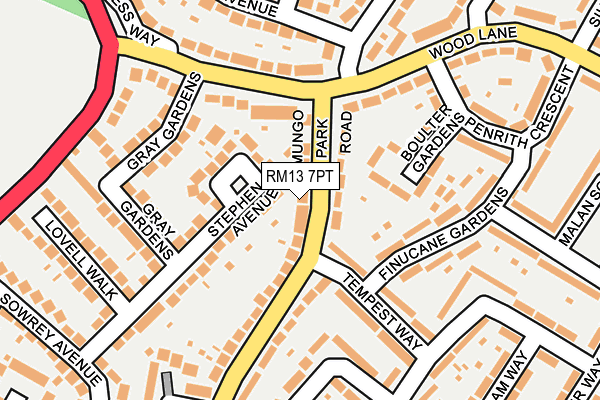 RM13 7PT map - OS OpenMap – Local (Ordnance Survey)
