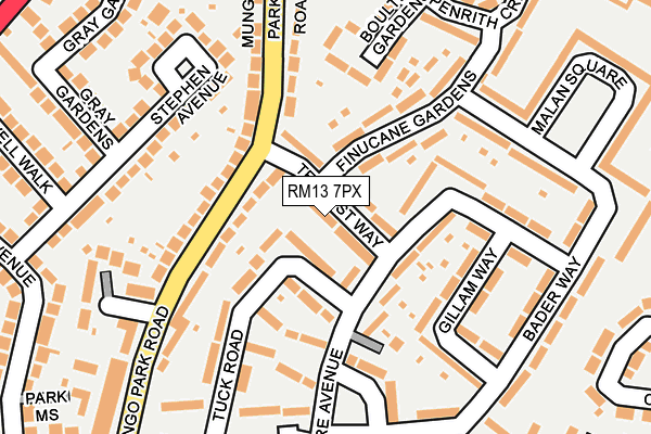 RM13 7PX map - OS OpenMap – Local (Ordnance Survey)