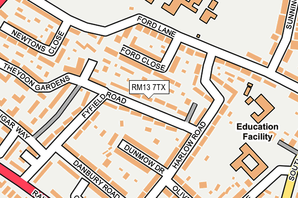 RM13 7TX map - OS OpenMap – Local (Ordnance Survey)