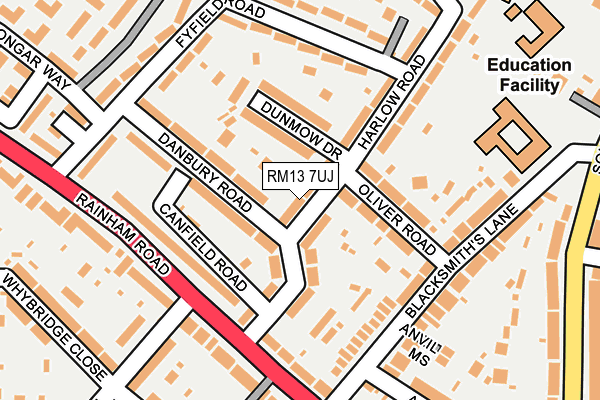 RM13 7UJ map - OS OpenMap – Local (Ordnance Survey)