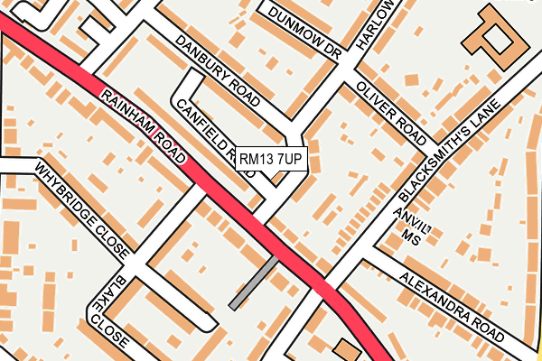 RM13 7UP map - OS OpenMap – Local (Ordnance Survey)